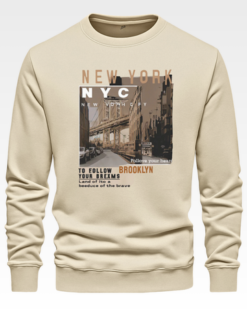Cream Men's Printed Sweatshirt – Warm and Stylish Fleece (4011)