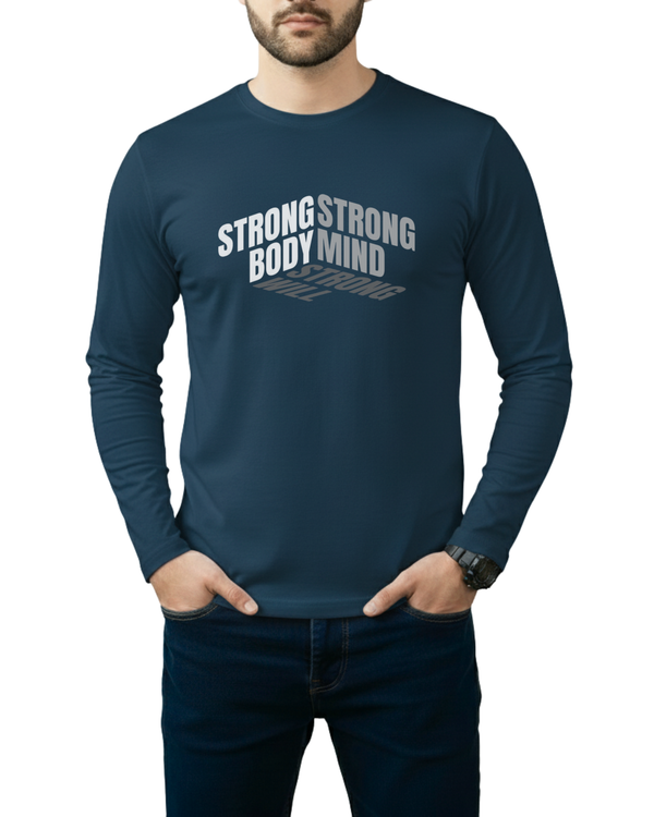 Petroleum Printed Men’s Full Sleeves Tee – Jersey Fabric, Classic Fit, Everyday Comfort (Code 3554)