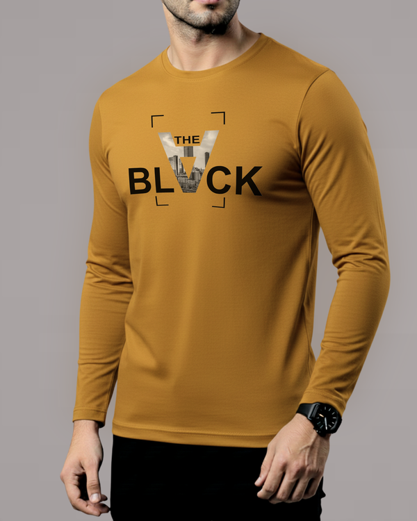 Mustard Printed Men’s Full Sleeves Tee – Jersey Fabric, Classic Fit, Everyday Comfort (Code 4531)
