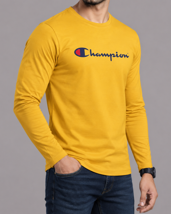 Yelow Printed Men’s Full Sleeves Tee – Jersey Fabric, Classic Fit, Everyday Comfort (Code 3560)