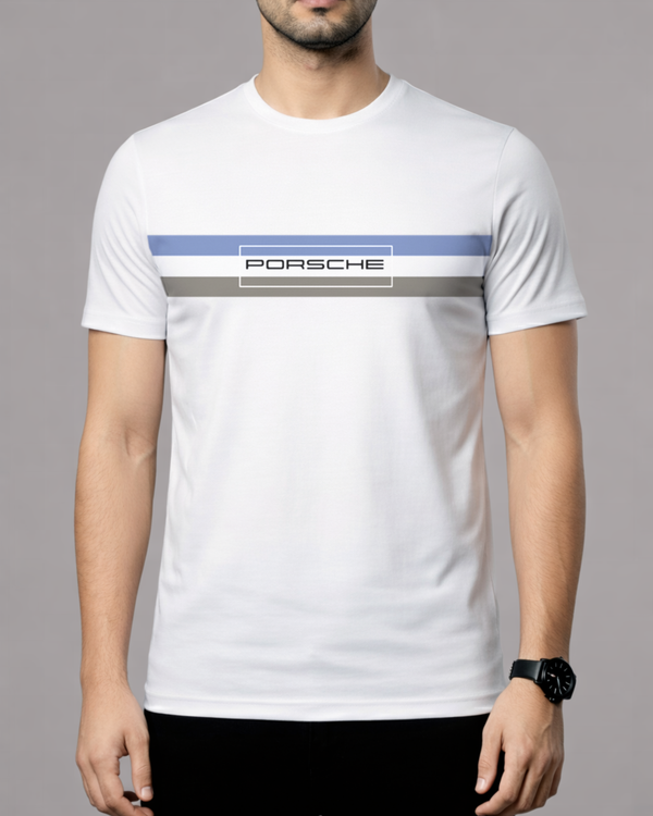 White Porche Strip T-Shirt/Tee for Men – Cotton Jersey Fabric (Code 4669)