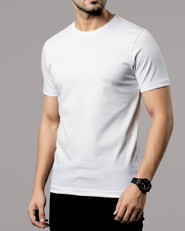 White Men’s Basic Tee – Jersey Fabric, Classic Fit, Everyday Comfort (Code 3103)