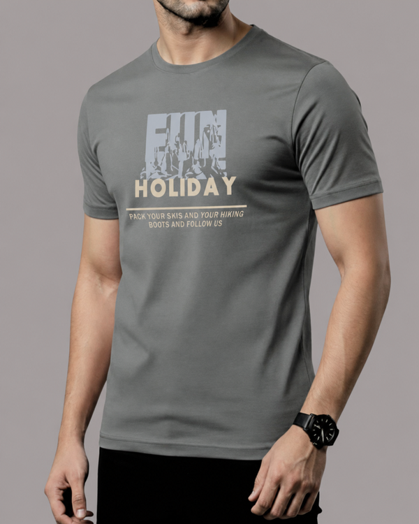 Steel Grey Printed T-Shirt/Tee for Men – Cotton Jersey Fabric (Code 5612)