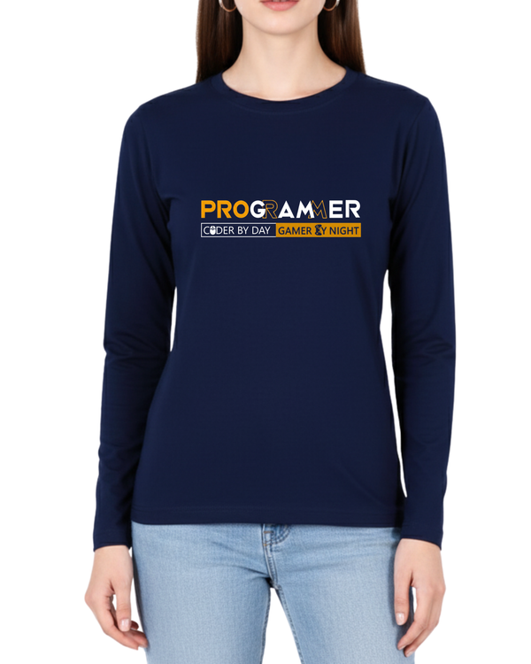 Navy Blue Printed Full Sleeves Tee – Jersey Fabric, Classic Fit, Everyday Comfort (Code 4348)