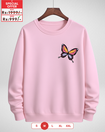 Butterfly Pink Printed Sweatshirt – Warm and Stylish Fleece (Code 4082)