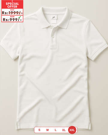Only XXL Size – White Polo TShirt – Premium Quality Pique Fabric (Code 4125)