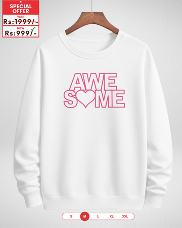 Only Medium Size – White Awesome Printed Soft and Warm Sweatshirt (Code 4155)