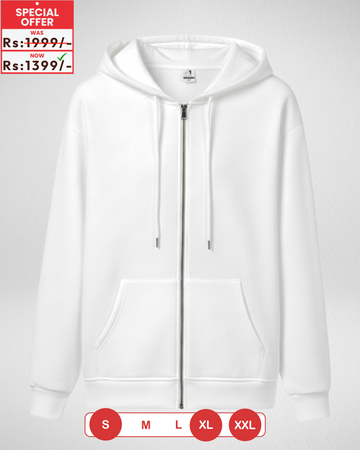 Premium White Zipper Hoodie (Code 3859)