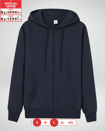 Premium Navy Blue Zipper Hoodie (Code 4005)
