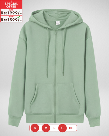 Premium Light Green Zipper Hoodie (Code 3988)