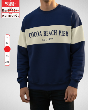 Cocoa Beach Embroidery Navy Blue Sweatshirt – Warm and Stylish Fleece (Code 4038)