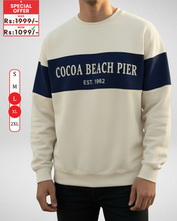 Cocoa Beach Embroidery Cream Sweatshirt – Warm and Stylish Fleece (Code 4039)