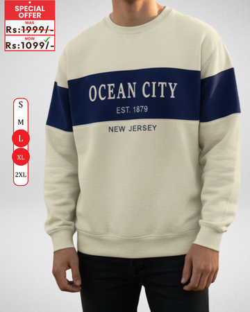 Ocean City Embroidery Cream Sweatshirt – Warm and Stylish Fleece (Code 4040)