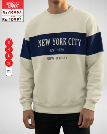 NewYork City Embroidery Cream Sweatshirt – Warm and Stylish Fleece (Code 4043)