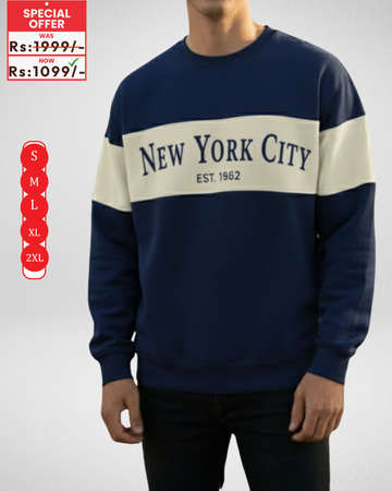 NewYork City Embroidery Navy Blue Sweatshirt – Warm and Stylish Fleece (Code 4044)