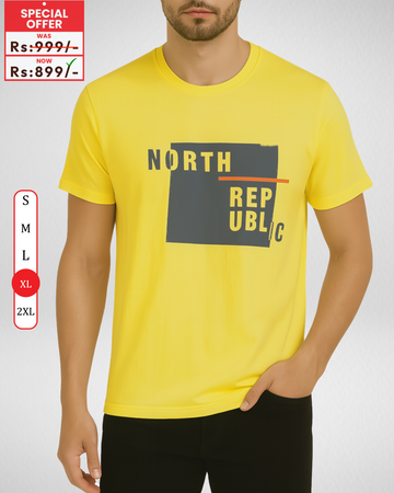 Premium Yellow Printed T-Shirt/Tee for Men – Cotton Jersey Fabric (Code 4046)
