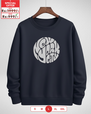 New York Navy Blue Printed Sweatshirt – Warm and Stylish Fleece (Code 4051)