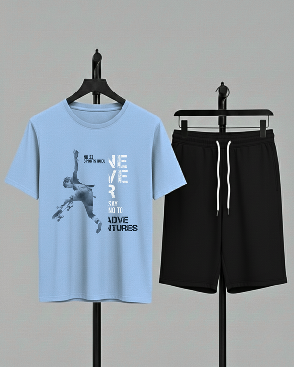 Sky Blue T-Shirt Printed Black Shorts– Comfortable Wear (Code 4751)