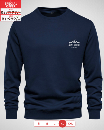 Navy Blue Men's Printed Sweatshirt – Warm and Stylish Fleece (Code 3966)