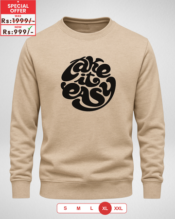 Beige Take it easy Printed Sweatshirt – Warm and Stylish Fleece (Code 3975)