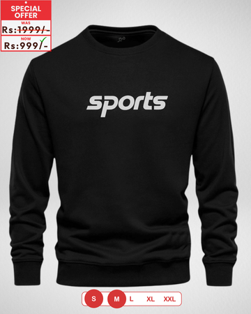 Black Sports Printed Sweatshirt – Warm and Stylish Fleece (Code 3977)