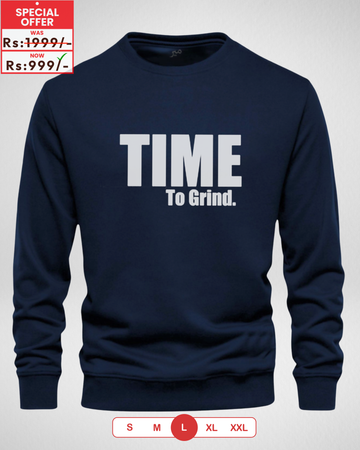 Navy Blue Time to Grind Printed Sweatshirt – Warm and Stylish Fleece (Code 3984)