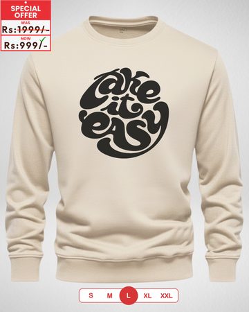 Cream Take it Easy Printed Sweatshirt – Warm and Stylish Fleece (Code 3986)