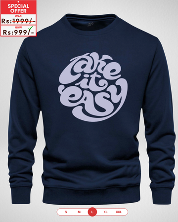 Navy Blue Take it Easy Printed Sweatshirt – Warm and Stylish Fleece (Code 3973)