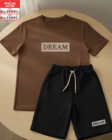 Dark Brown T-Shirt Printed with Printed Black Shorts– Comfortable Wear (Code 3837)