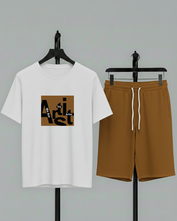 White T-Shirt Printed Mustard Shorts– Comfortable Wear (Code 4755)