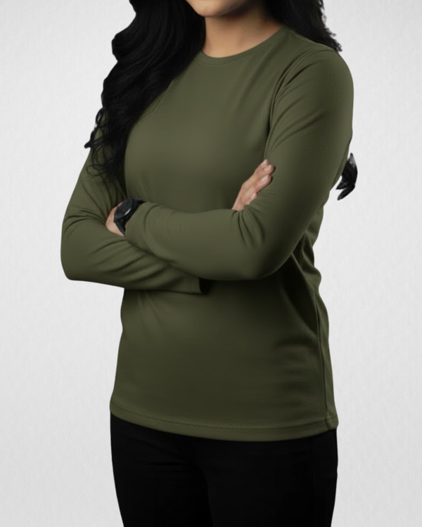 Olive Women’s Full Sleeves Tee – Jersey Fabric, Classic Fit, Everyday Comfort (Code 4486)