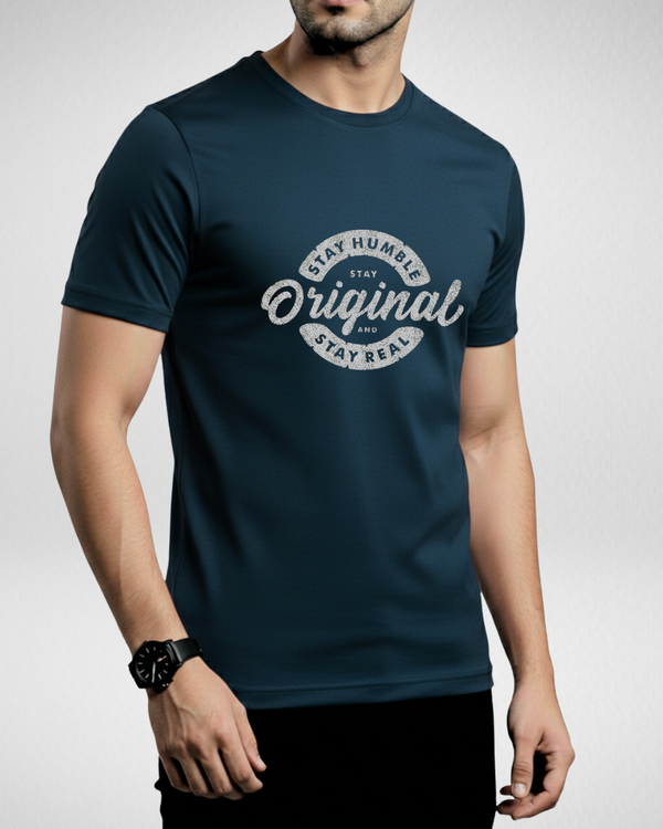 Petroleum Blue Printed T-Shirt/Tee for Men – Cotton Jersey Fabric (Code 5479)