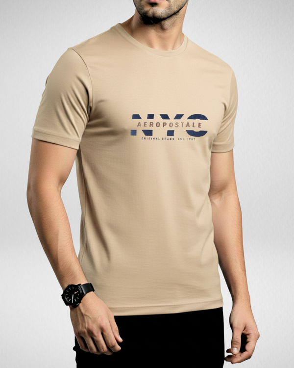 Beige Printed T-Shirt/Tee for Men – Cotton Jersey Fabric (Code 5482)