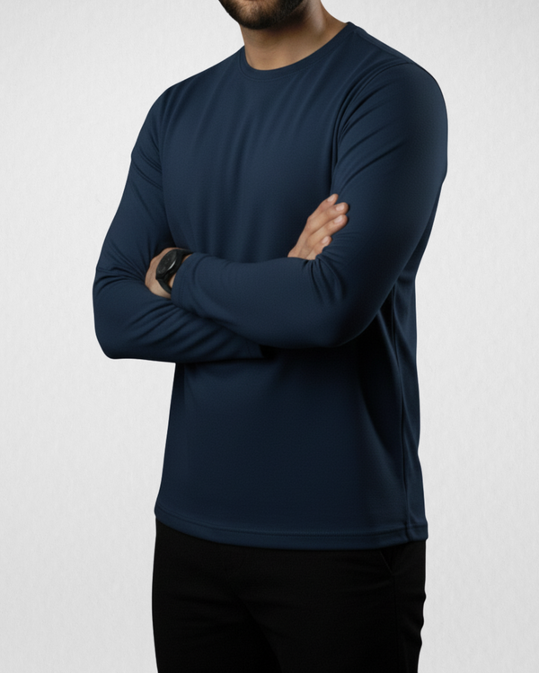Navy Blue Men’s Full Sleeves Tee – Jersey Fabric, Classic Fit, Everyday Comfort (Code 3552)