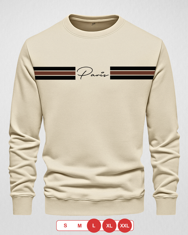 Cream Paris Strip Men's Printed Sweatshirt – Stylish Fleece (Code 4581)
