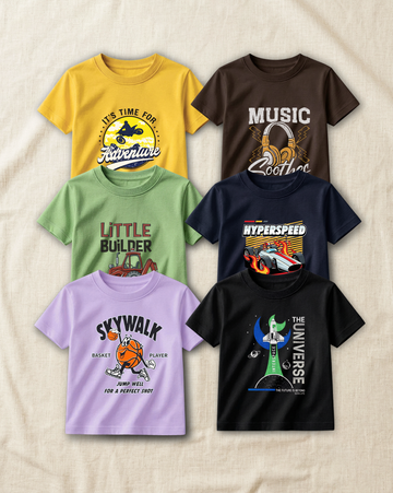 Pack of 6 Kids Printed T-Shirts – Fun Prints for Boys  (Code 4827)