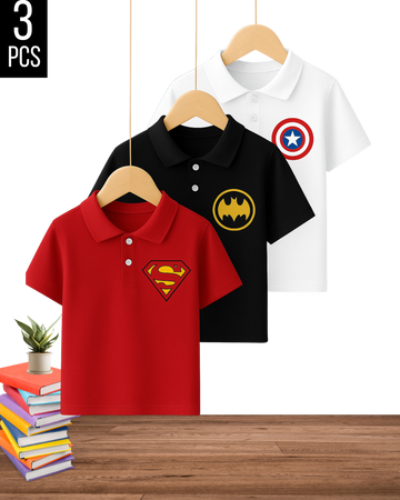 Super Hero Printed Polo Combo– Pack of 3  (3382)