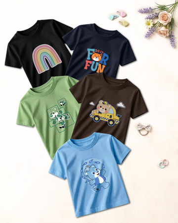 Pack of 5 Kids Printed Shirts – Fun Prints for Girls  (Code 4854)