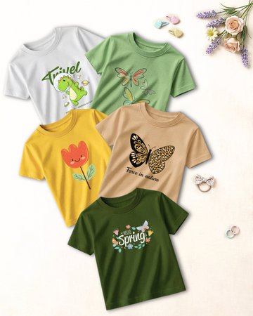 Pack of 5 Kids Printed Shirts – Fun Prints for Girls  (Code 4855)