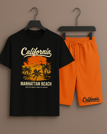 Black T-Shirt Printed with Printed Orange Shorts– Comfortable Wear (3365)