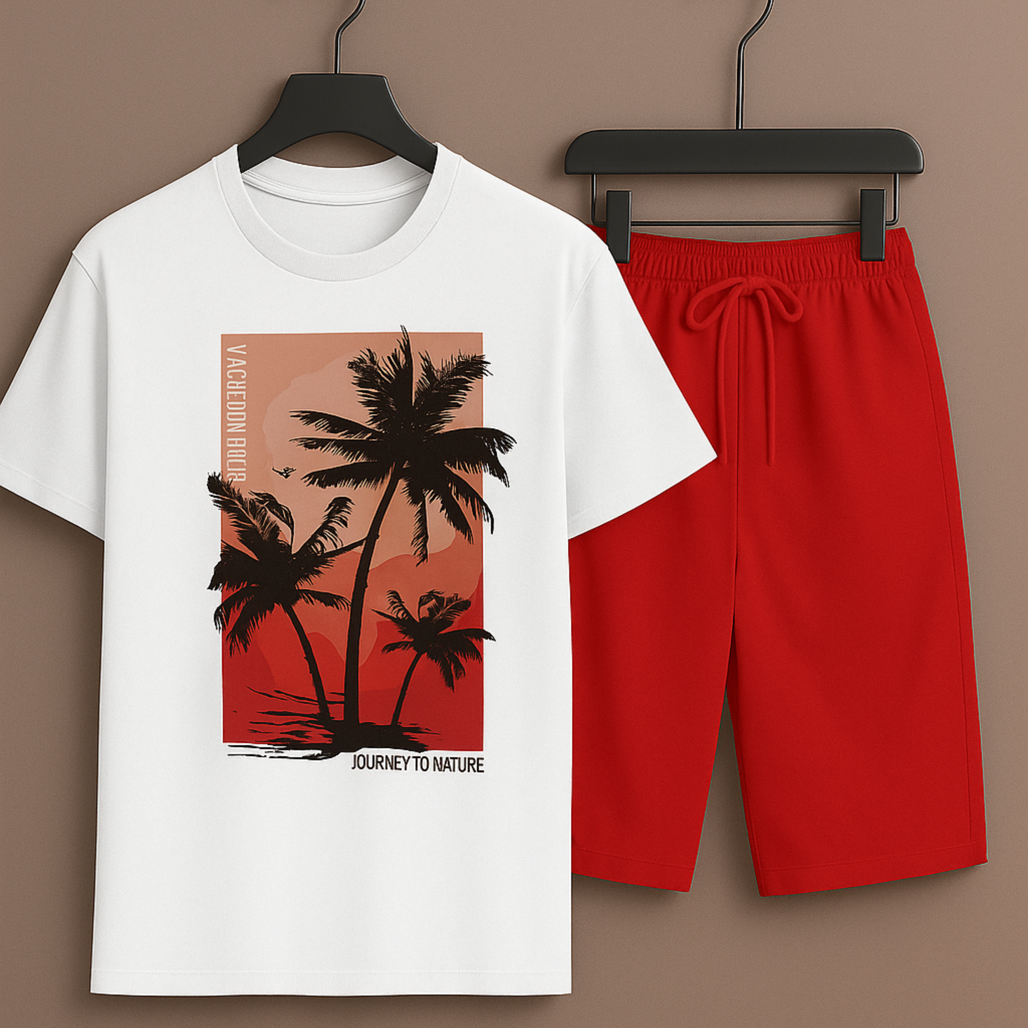 White T-Shirt Printed with Red Shorts– Comfortable Wear (3367)