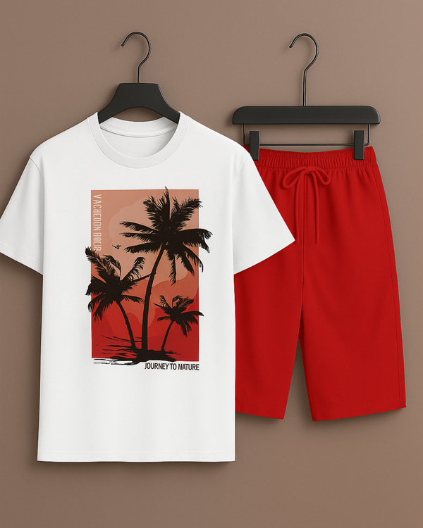White T-Shirt Printed with Red Shorts– Comfortable Wear (Code 3367)