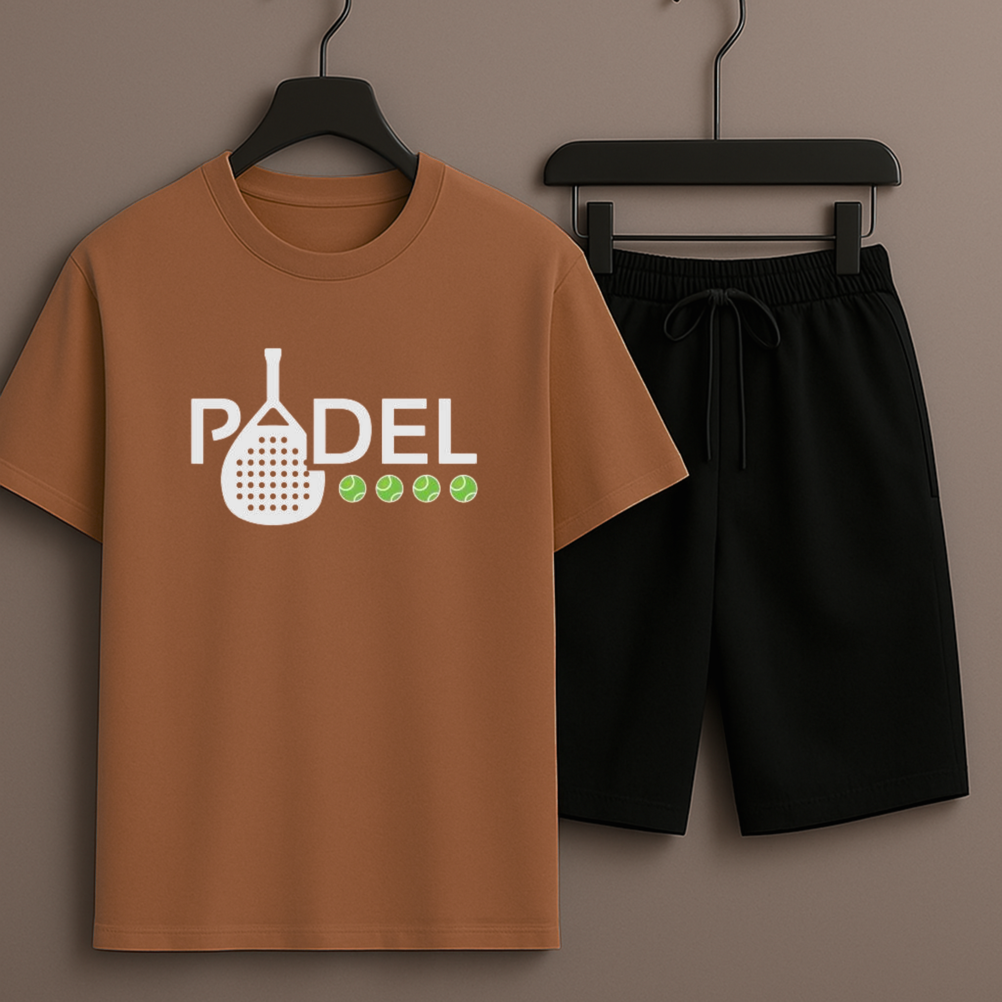 Dark Brown T-Shirt Printed with Black Shorts– Comfortable Wear (3370)