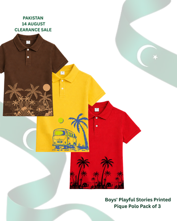 Boys' Playful Stories Printed Pique Polo Pack of 3 (Code 5560)