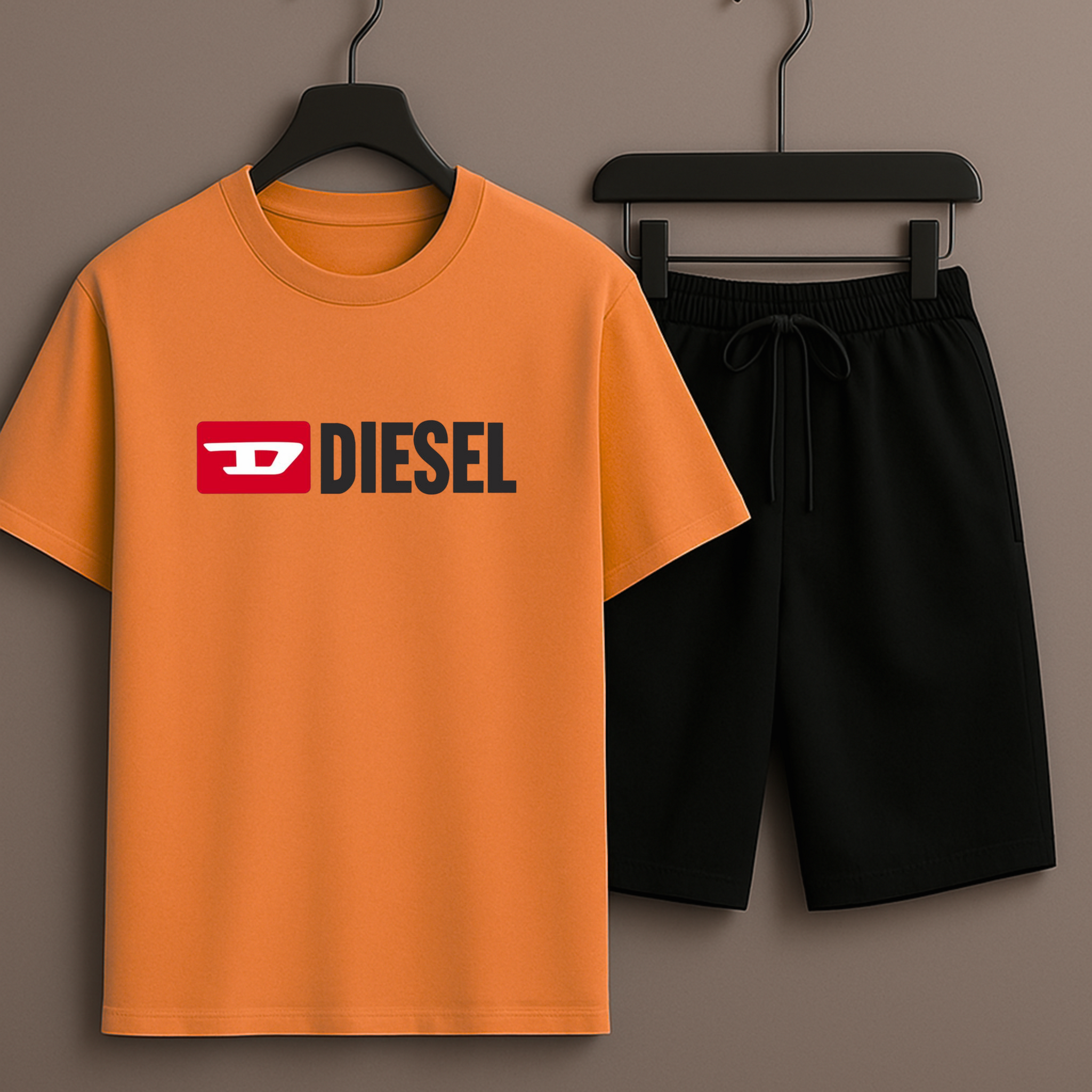 Orange T-Shirt Printed with Black Shorts– Comfortable Wear (3371)
