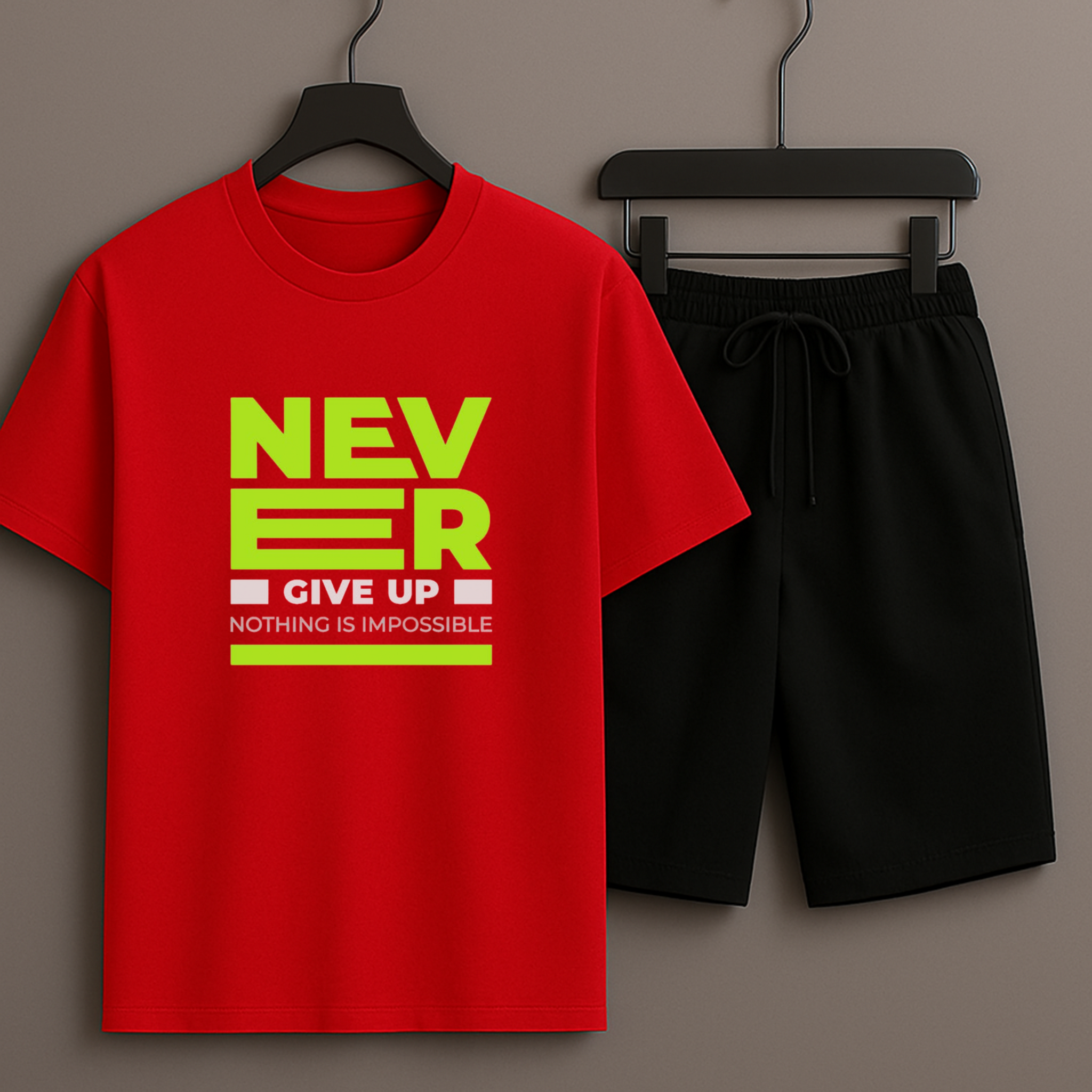 Red T-Shirt Printed with Black Shorts– Comfortable Wear (3372)