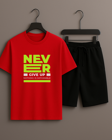 Red T-Shirt Printed with Black Shorts– Comfortable Wear (3372)