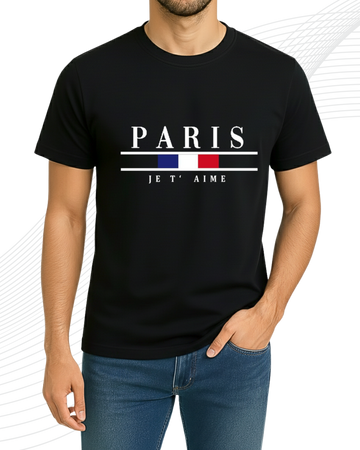 Black Paris T-Shirt/Tee for Men – Cotton Jersey Fabric (Code 5204)