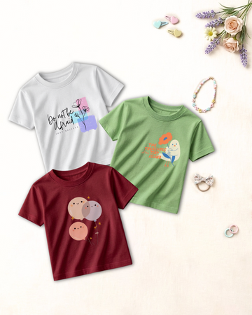 Pack of 3 Kids Printed Shirts – Fun Prints for Girls  (Code 4845)