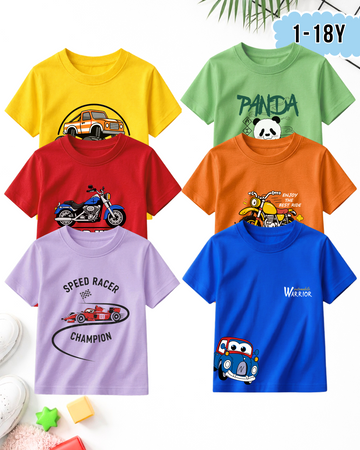 Pack of 6 Kids Printed T-Shirts – Prints for Boys (Code 5313)